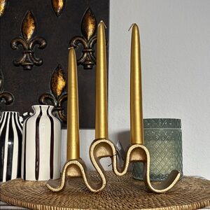 🆕Golden Cast Iron Ribbon Taper Candelabra